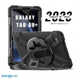 Ốp lưng Samsung Galaxy Tab A9 Plus chống sốc có chân dựng, dây đeo vai và tay - Đen