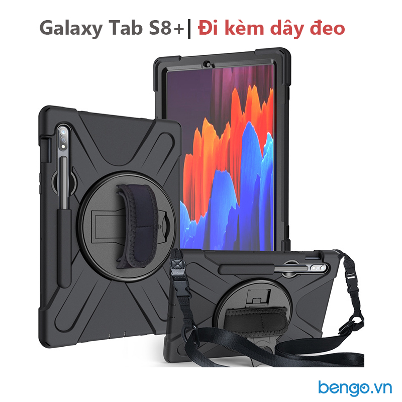 Ốp lưng Samsung Galaxy Tab S8 Ultra chống sốc dựng máy có dây đeo vai và tay