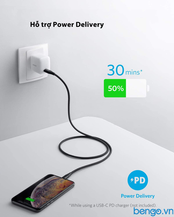 Cáp điện thoại Anker PowerLine+ II USB-C to Lightning MFi dài 0.9m - A8652
