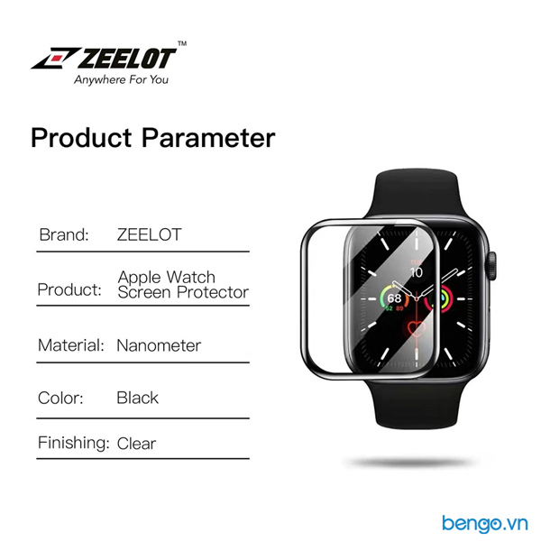 Dán cường lực Apple Watch Zeelot Nanometer Clear Full keo