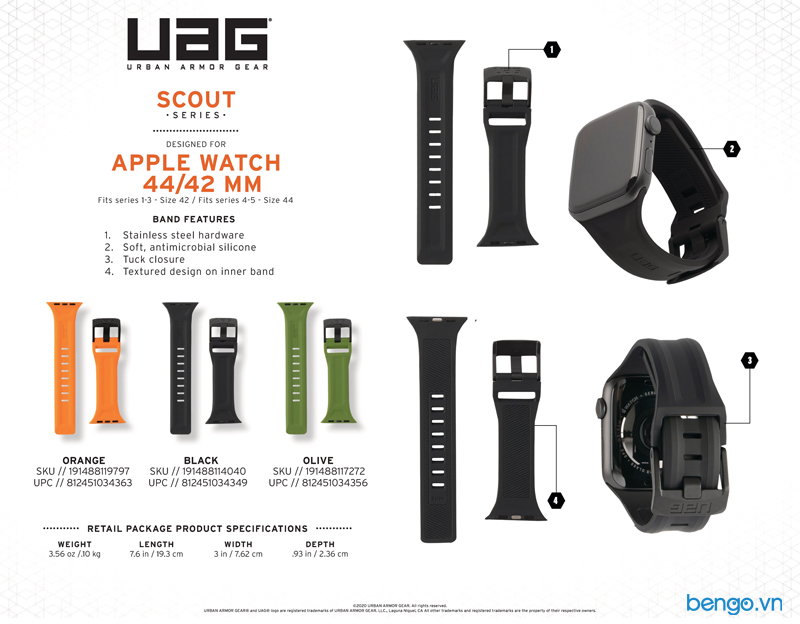Dây đeo Apple Watch 42mm & 44mm UAG Scout Silicone
