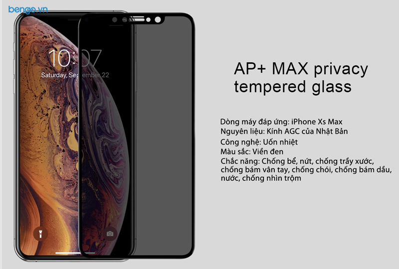 Kính cường lực iPhone Xs Max Nillkin 3D AP+ Max chống nhìn trộm