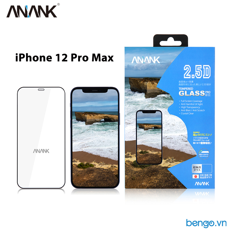Dán cường lực iPhone 12 Pro Max ANANK 2.5D Full viền đen