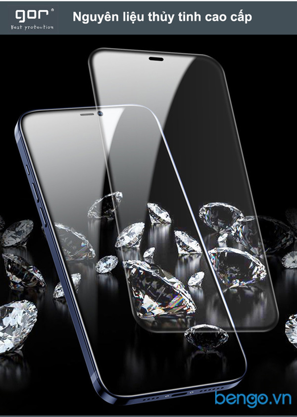 Dán cường lực màn hình + Mặt lưng + Viền vân carbon iPhone 12/12 Pro GOR Full chống bụi loa thoại