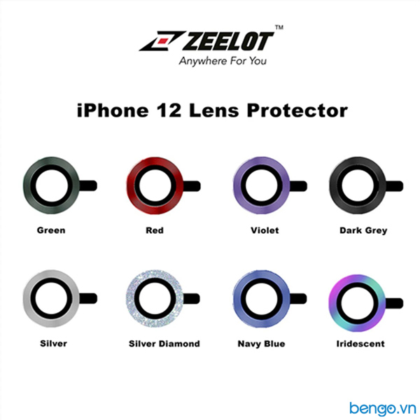 Dán cường lực bảo vệ camera iPhone 12 Pro Zeelot Titanium Steel viền màu
