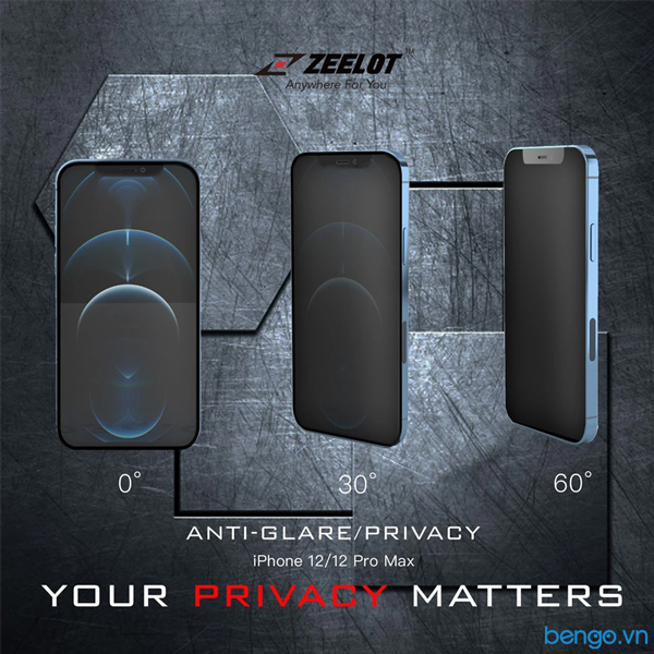 Dán cường lực iPhone 12/12 Pro/12 Pro Max/12 Mini Zeelot PureGlass Titanium Wire Matte Privacy