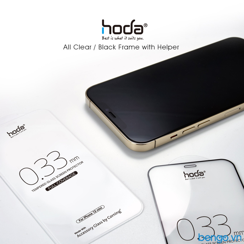 Dán cường lực iPhone 13 Pro Max HODA Full Clear AGbC Corning kèm khung dán