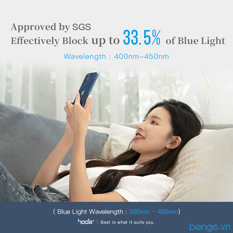 Dán cường lực iPhone 13/13 Pro HODA Full chống ánh sáng xanh kèm khung dán