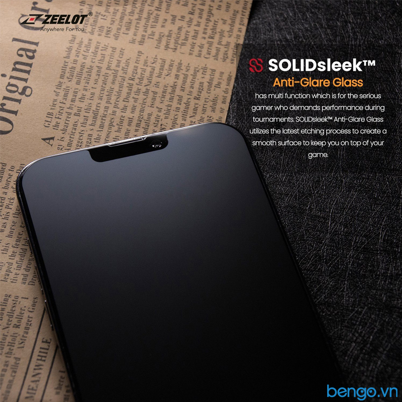 Dán cường lực iPhone 13 Pro Max ZEELOT SOLIDsleek chống vân tay kèm Kit dán
