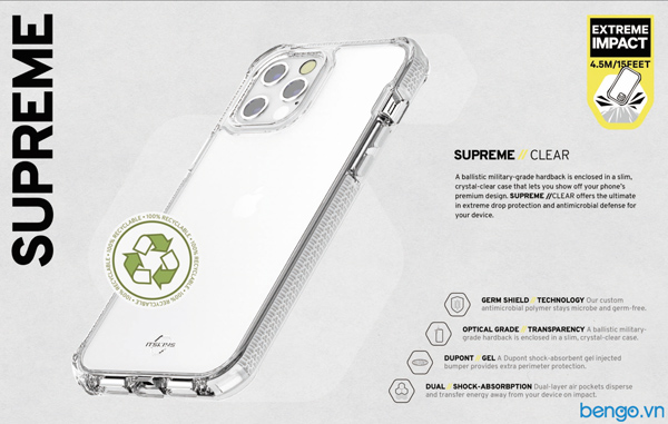 Ốp lưng iPhone 13 Pro Max ITSKINS Supreme // Clear Antimicrobial
