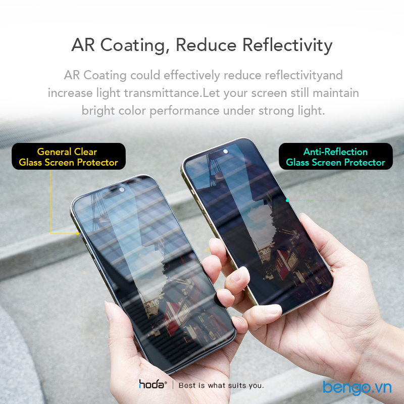 Dán cường lực iPhone 14 Pro Max HODA Full Anti-Reflection kèm khung dán