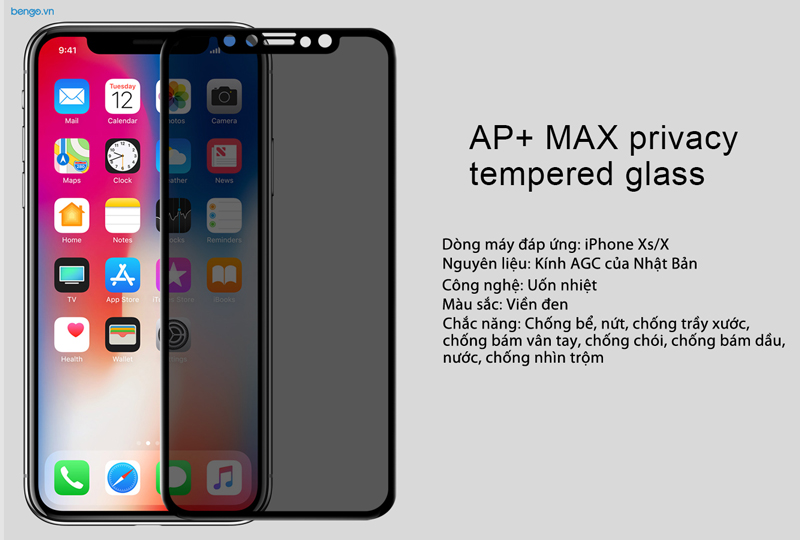 Kính cường lực iPhone Xs/X Nillkin 3D AP+ Max chống nhìn trộm