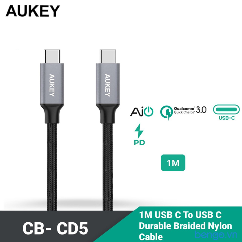 Cáp USB-C to USB-C AUKEY Quick Charge 3.0 Durable Braided Nylon Cable - CB-CD5