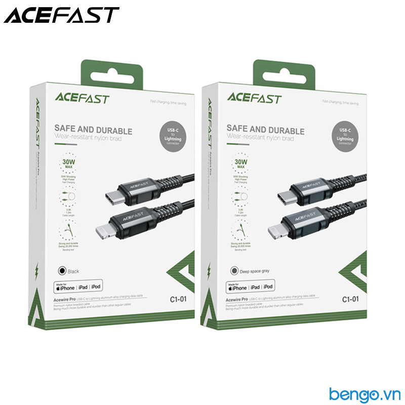 Cáp ACEFAST USB-C to Lightning MFi đầu nối hợp kim nhôm dài 1.2m - C1-01