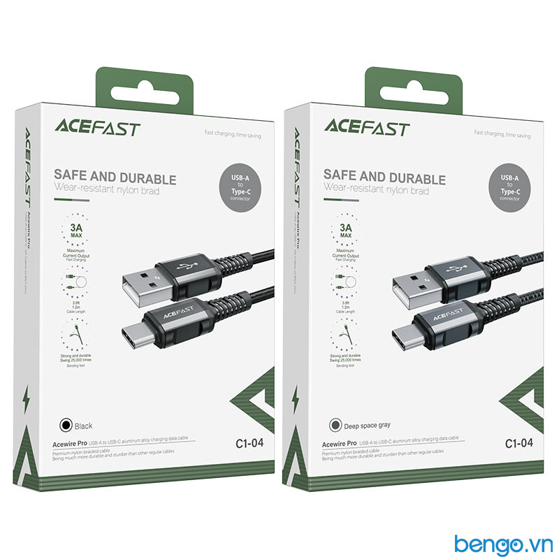 Cáp ACEFAST USB-A to USB-C đầu nối hợp kim nhôm dài 1.2m - C1-04