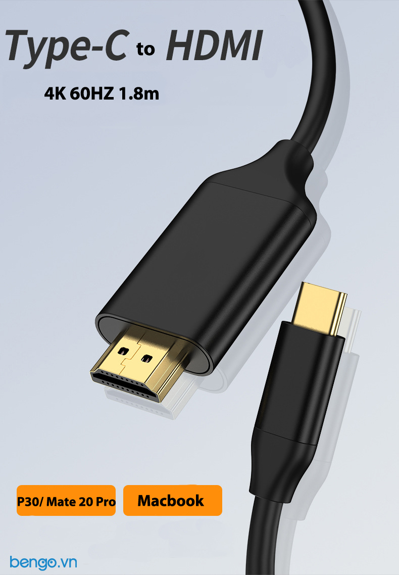 Cáp chuyển USB-C qua HDMI 1.8m hỗ trợ chuẩn 4K 60HZ dùng cho nhiều thiết bị