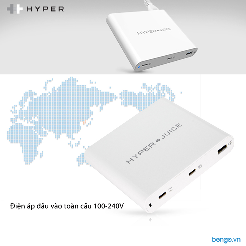 Sạc HYPER Juice 87W Dual USB-C tích hợp USB-A QC 3.0