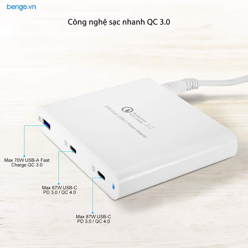 Sạc HYPER Juice 87W Dual USB-C tích hợp USB-A QC 3.0 Sạc HYPER Juice 87W Dual USB-C tích hợp USB-A QC 3.0