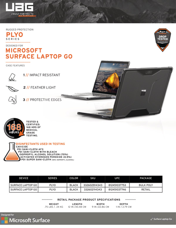 Vỏ ốp bảo vệ Microsoft Surface Laptop Go UAG Plyo Series - ICE