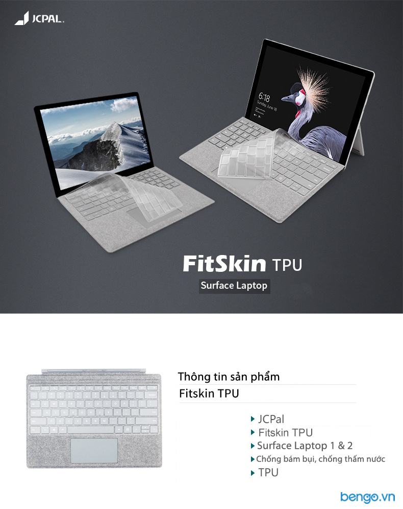 Phủ bàn phím Microsoft Surface Laptop 1 & 2 JCPAL FitSkin TPU