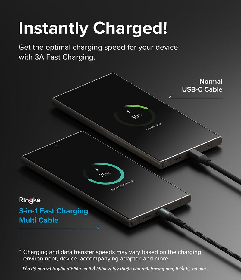 cáp sạc nhanh đa năng ringke 3-in-1 fast charging multi cable