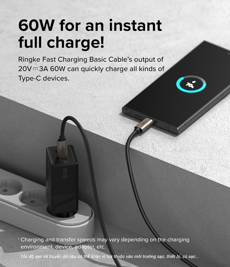 cáp sạc nhanh ringke fast charging basic cable c-to-c