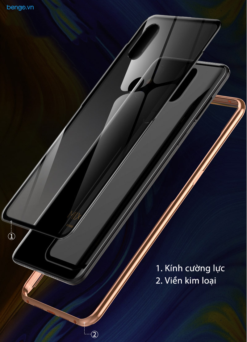 Ốp lưng Xiaomi Mi Mix 3 viền kim loại mặt lưng kính