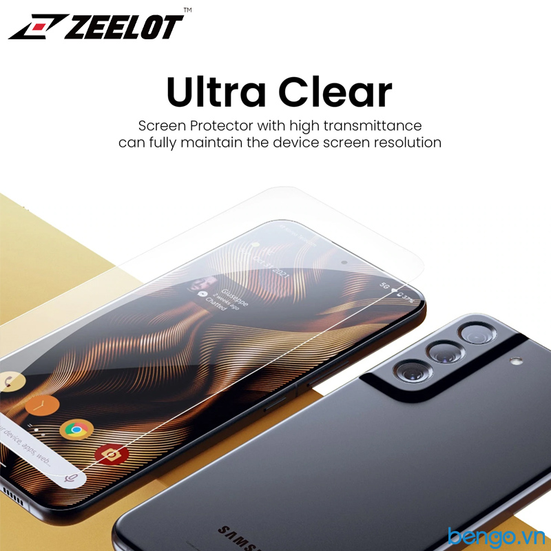 Dán cường lực Samsung Galaxy S22 Plus ZEELOT SOLIDsleek 2.5D Clear